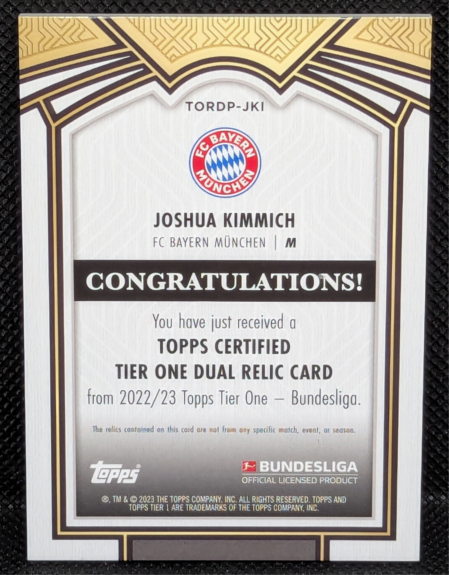2022-23 Topps Tier One Bundesliga Dual Relic Joshua Kimmich /25 Bayern München