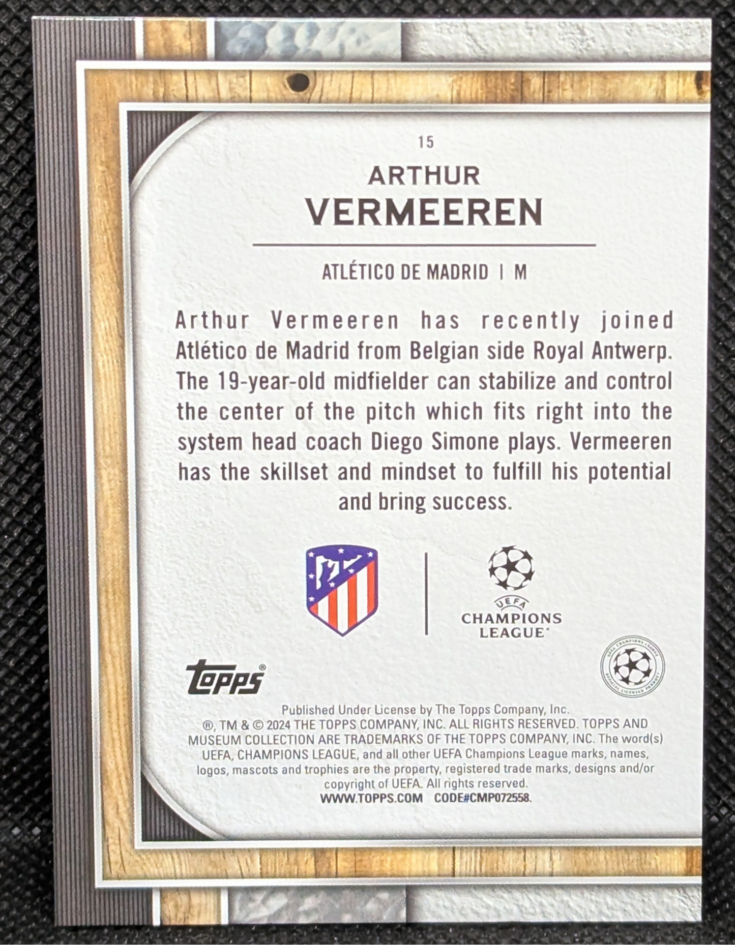 Topps Uefa Champions League Museum 2023 24 Arthur Vermeeren Rookie /99
